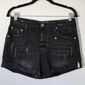 One Teaspoon HIGH WAISTED HARLET Black Denim Distressed Cuffed Short Size 31 NWT